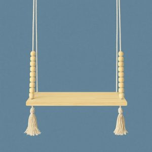 Wooden Hanging Shelf with Rope & Beads Decorative Wall Display Rack