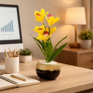 Artificial Orchid Flower Plant with Decorative Pot