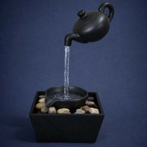 Zen Tabletop Water Fountain with Floating Teapot & Pebble Base