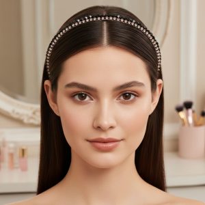 Elegant Black Crystal Studded Metal Hair Band (1 Pc)