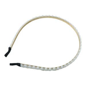 Elegant Pearl Beaded Slim Golden Metal Hair Band (1 Pc)