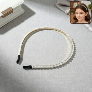 Elegant Pearl Beaded Slim Golden Metal Hair Band (1 Pc)