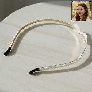 Elegant Pearl Beaded Slim Metal Hair Band (1 Pc)