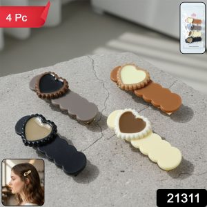 Heart Design Decorative Hair Clips Set (4 Pc)