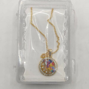 Gold Butterfly Pendant Necklace - Colorful Crystal Circle For women and girls