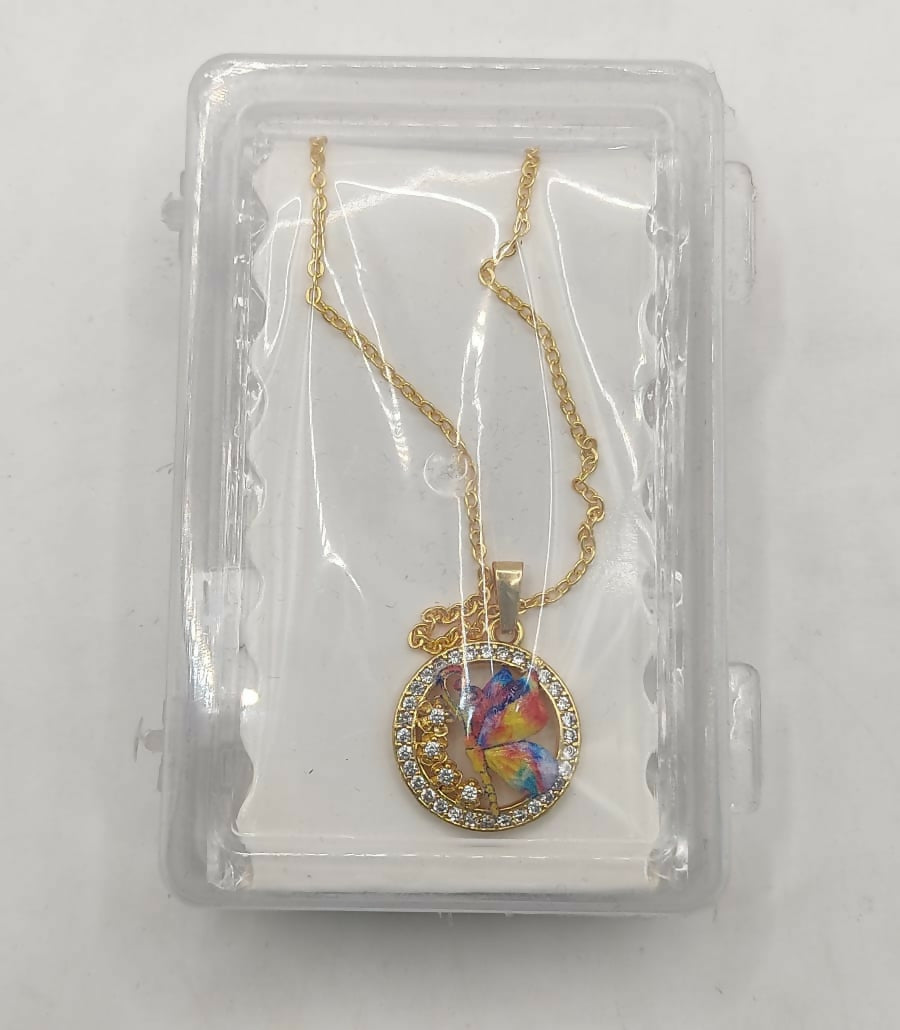 Gold Butterfly Pendant Necklace - Colorful Crystal Circle For women and girls - Image 5