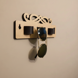 Wooden Sunglasses & Eyeglasses Holder Wall Mounted | Leather Glass Holder for Home & Office Décor