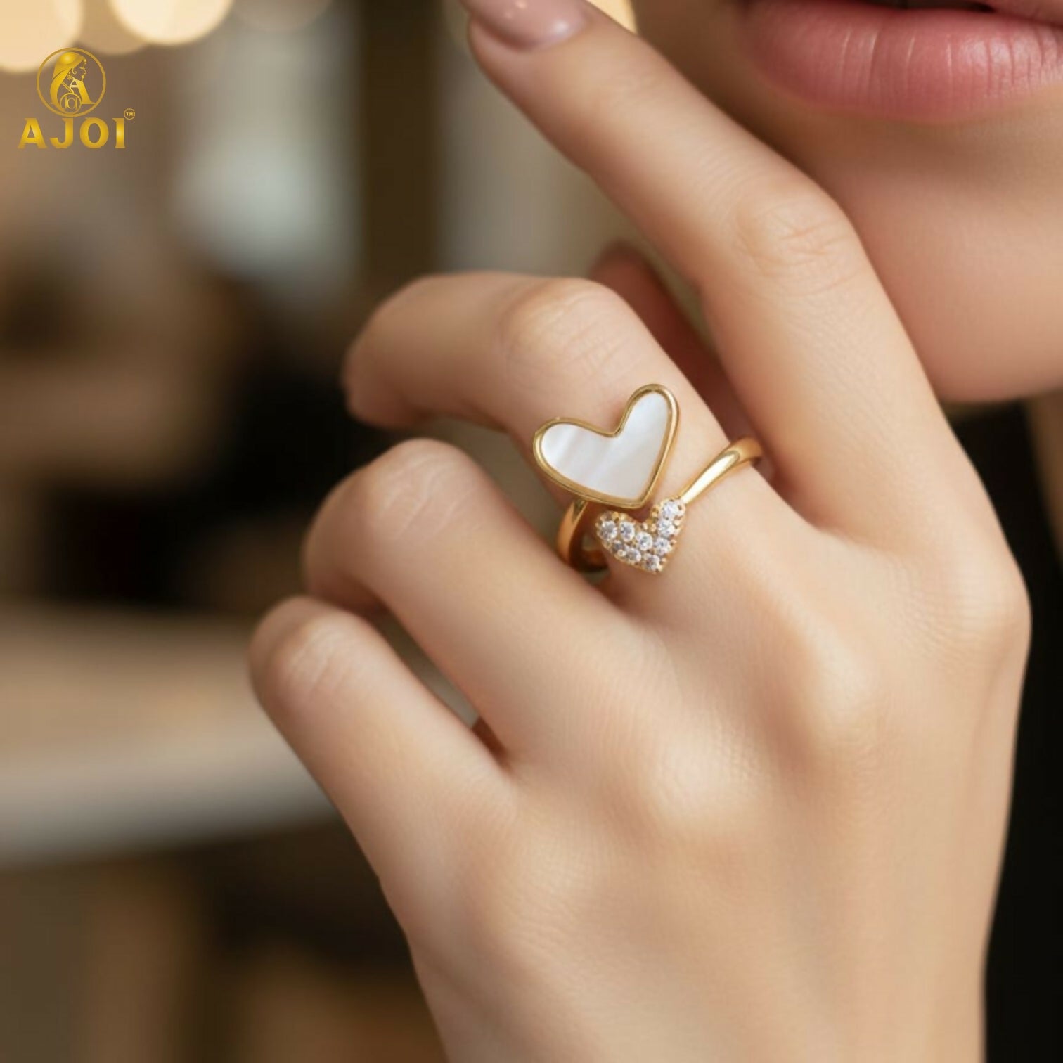 Dual Heart Gold-Tone Adjustable Ring