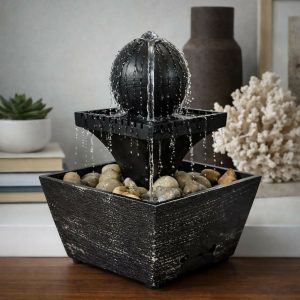 Modern Sphere Tabletop Water Fountain with Pebble Base