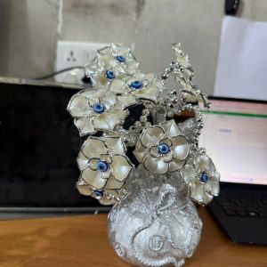 Silver Lucky Flower Tree Showpiece with Evil Eye Home Decor Statue