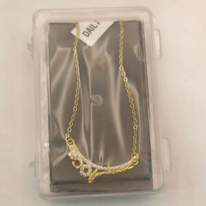 Gold Plated Pink Stone Curved Pendant Necklace Chain For women and girls