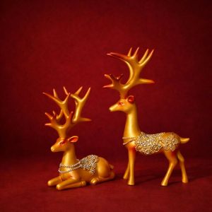 Golden Decorative Deer Showpiece Set for Home, Table & Living Room Decor