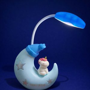 Blue Kids Unicorn Desk Lamp Moon Night Light with Flexible Study Light