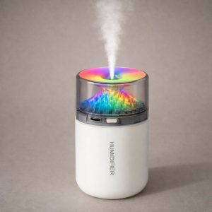 White RGB Volcano Humidifier USB Mist Diffuser with LED Ambient Light