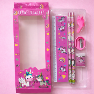 Kids Unicorn Stationery Set with 2 Pencils, Ruler, Eraser & Sharpener