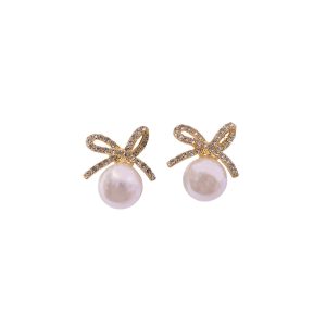 Elegant Pearl Bow Stud Earrings for Women And Girls