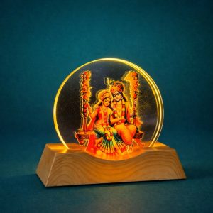 LED Radha Krishna on swing Acrylic Night Lamp with Wooden Base Decor