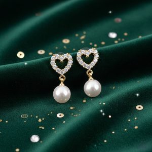 Heart Shape Pearl Drop Earrings for Women – Elegant Stud Style Party Wear Jewellery