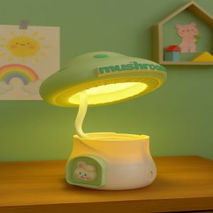 Green Mushroom Table Lamp with Pencil Sharpener & USB Charging
