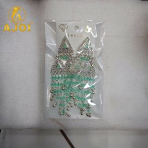 Mint Green Luxe Layered Designer Earrings with Elegant Drop and Stone Accents