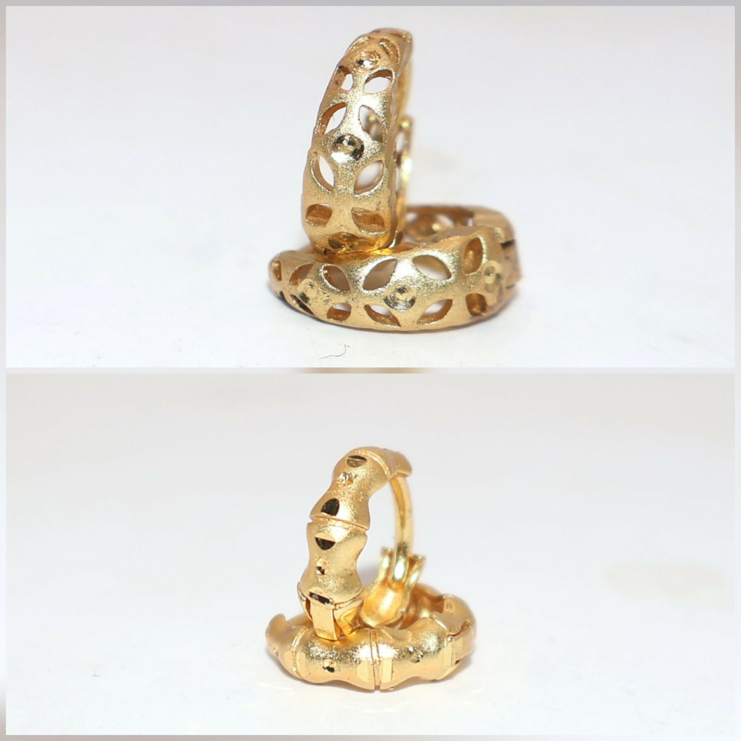 Gold Bamboo AD bali Huggie Hoop Earrings kan ki bli for women and girls Combo Pack of 2 - Image 3