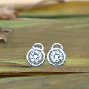 Silver Stud Earrings: Diamond-Look AD Circle Flower Design