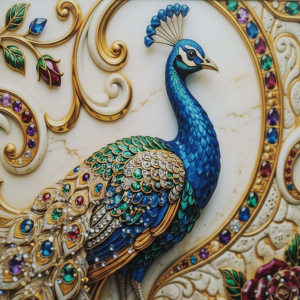 Luxury Peacock Wall Art Frame with Floral Gem Design Home Decor
