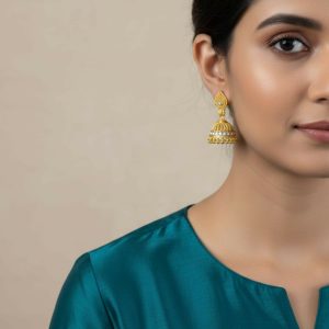 Designer Gold Tone Jhumki | Stylish Traditional Earrings for Girls