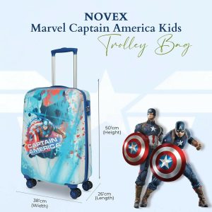 Novex Marvel Captain America Kids Polycarbonate Trolley Bag for Boys Travel Luggage with Spinner Wheel (18 Inch)