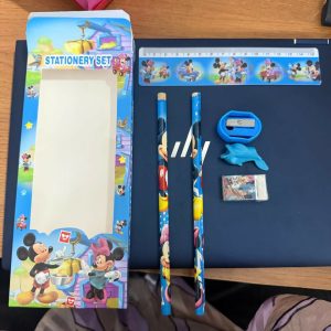 Kids Cartoon Stationery Set with 2 Pencils, Ruler, Eraser, Sharpener & Grip