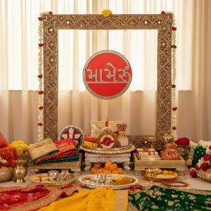 Mameru Ceremony Wall Hanging | Gujarati Wedding Red & Gold Decor
