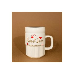 Premium Sweet Love Ceramic Mug with Lid & Spoon | Romantic Valentine Gift Cup for Couples | Leak-Resistant Lid, Large Capacity Coffee/Tea Mug | “Sweet Love” & “You & Me” Printed Heart Design | Microwave Safe | Ideal for Gifting