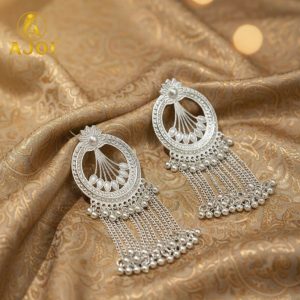 Premium Silver Floral Chain Tassel Earrings with Elegant Drop Design