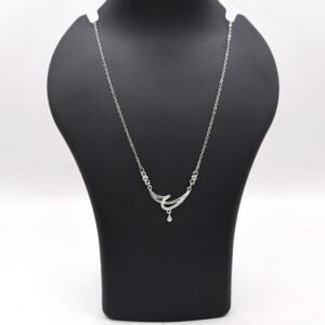 Silver Tone AD Pave Crescent Curve Drop Pendant Necklace