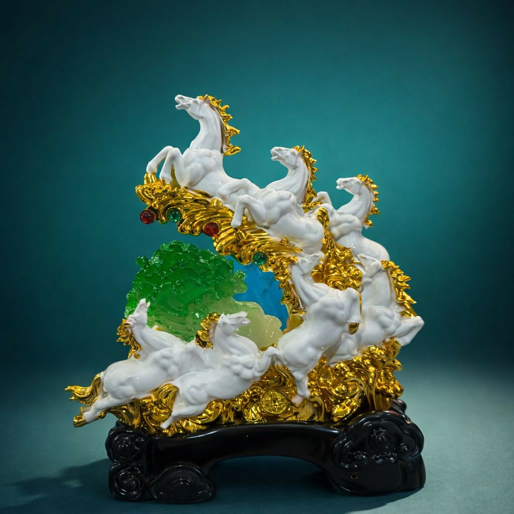 Seven Running Horses Statue Lucky Feng Shui Decor Showpiece - Image 3