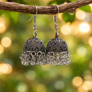 Traditional Elegant Oxidised Hook Jhumka Earrings