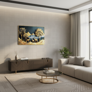 Luxury Golden Deer Mountain Landscape Wall Art Frame Home Decor