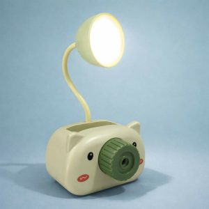 Green Kids Desk Lamp with Pencil Sharpener and Pen Holder Study Table Light