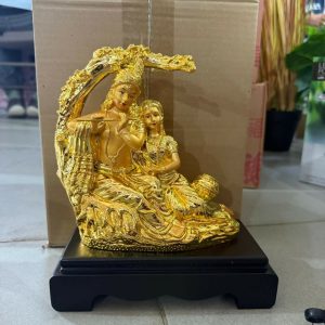 Radha Krishna Golden Finish Idol Statue for Home Temple Decor