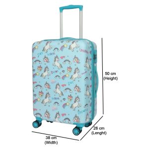 Novex Unicorn Blue Travelling Kids Trolley Bags for Girls Luggage 4 Wheels ( 18 Inch)