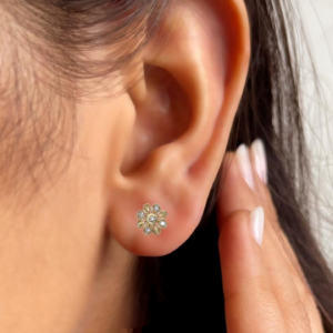 Gold Flower Stud Earrings with AD for women and girls