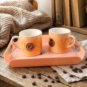 7-Piece Ceramic Coffee Mug Set with Serving Tray