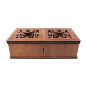 Premium 2 Compartment Wooden Dry Fruit Box with Carved Lid
