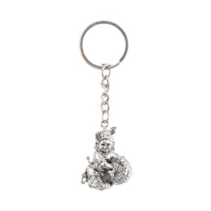 Premium Silver-Finish Metal Bal Krishna Eating Makhan Keychain (1 Pc)