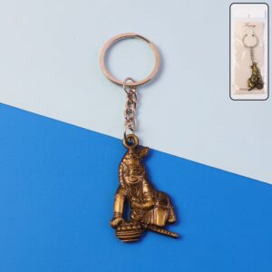 Premium Antique-Gold Metal Bal Krishna Makhan Chor Keychain (1 Pc)