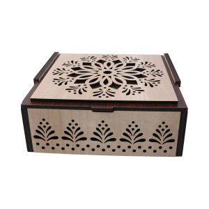 Elegant 4 Section Wooden Dry Fruit Storage Box with Laser Cut Designer Lid
