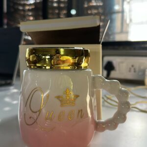 Premium Queen Ceramic Coffee Mug with Golden Lid