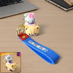 Cute Cartoon Cat Riding Toy Car Silicone Keychain (1 Pc)