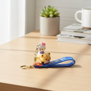 Cute Cartoon Cat Riding Toy Car Silicone Keychain (1 Pc)