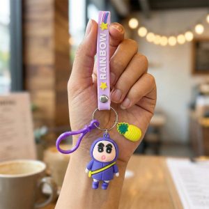Cute Cartoon Doll Keychain with Strap and Pineapple Charm (1 Pc)